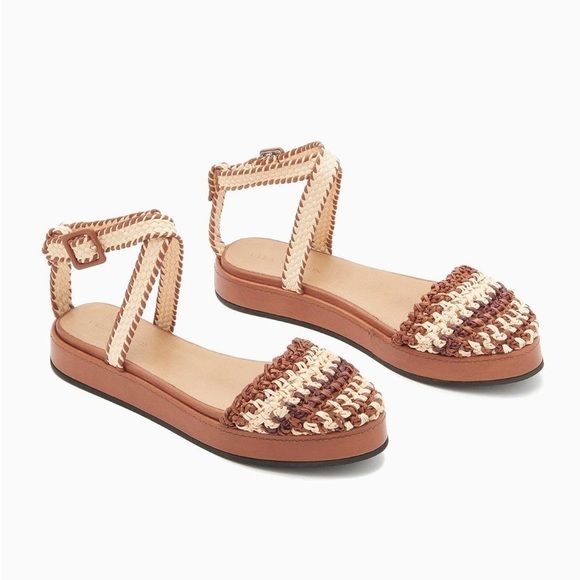 ULLA JOHNSON Polonio sandal tan brown 7 espadrille Fawn boho woven flat strap - Picture 2 of 10